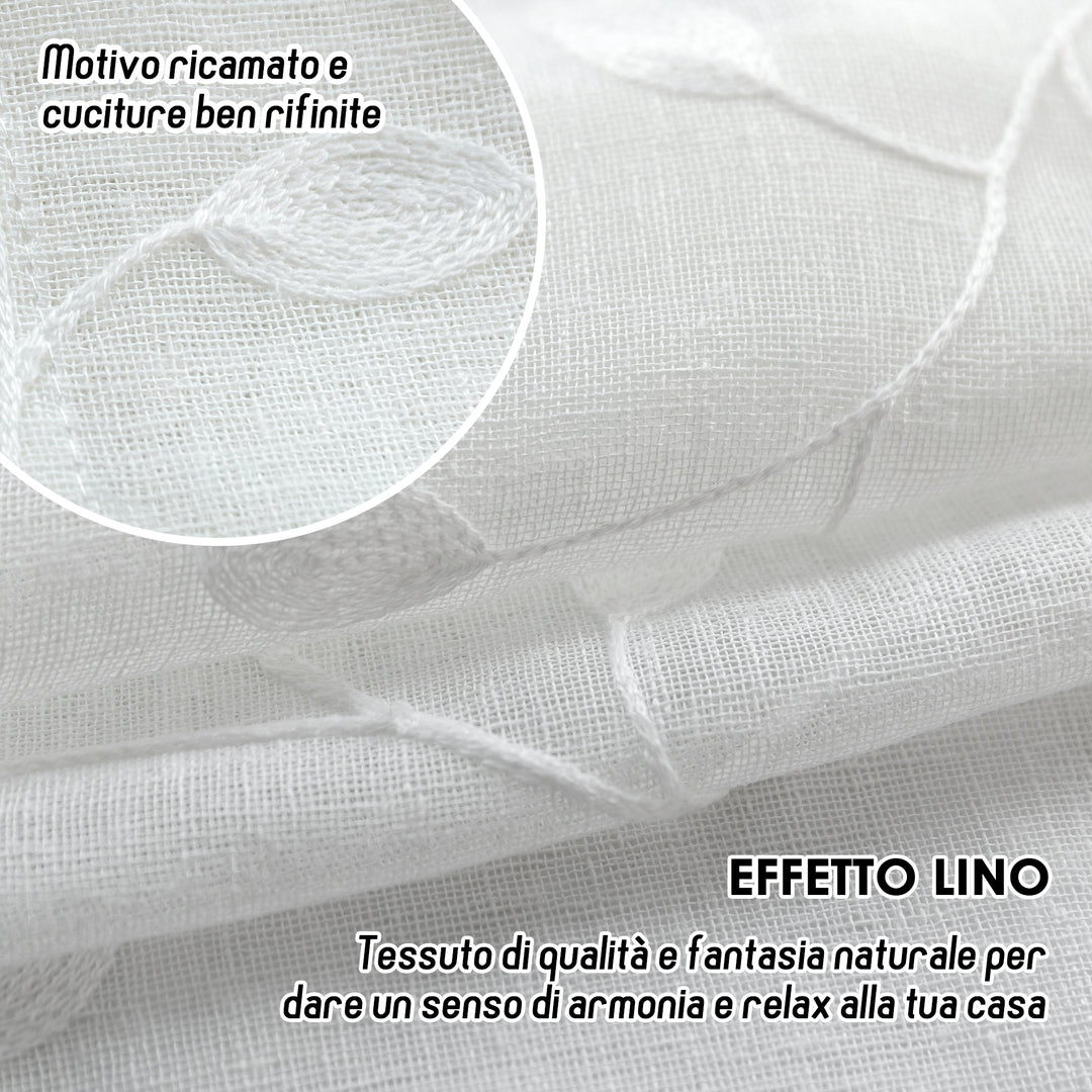 COPPIA TENDE BALI FILTRANTI IN SIMIL LINO FANTASIA RAMPICANTI 2X70X240CM BIANCO