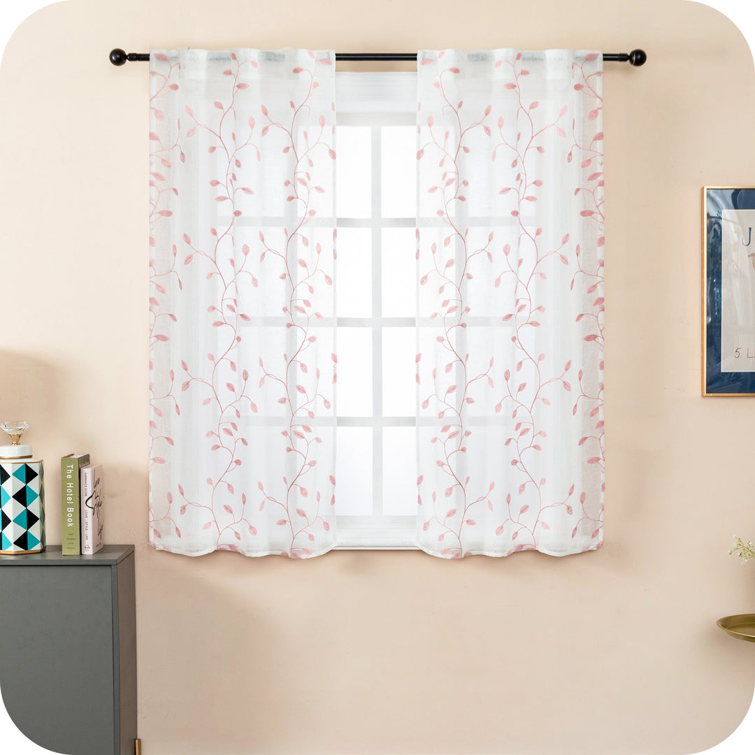 COPPIA TENDE BALI FILTRANTI IN SIMIL LINO FANTASIA RAMPICANTI 2X70X140CM ROSA