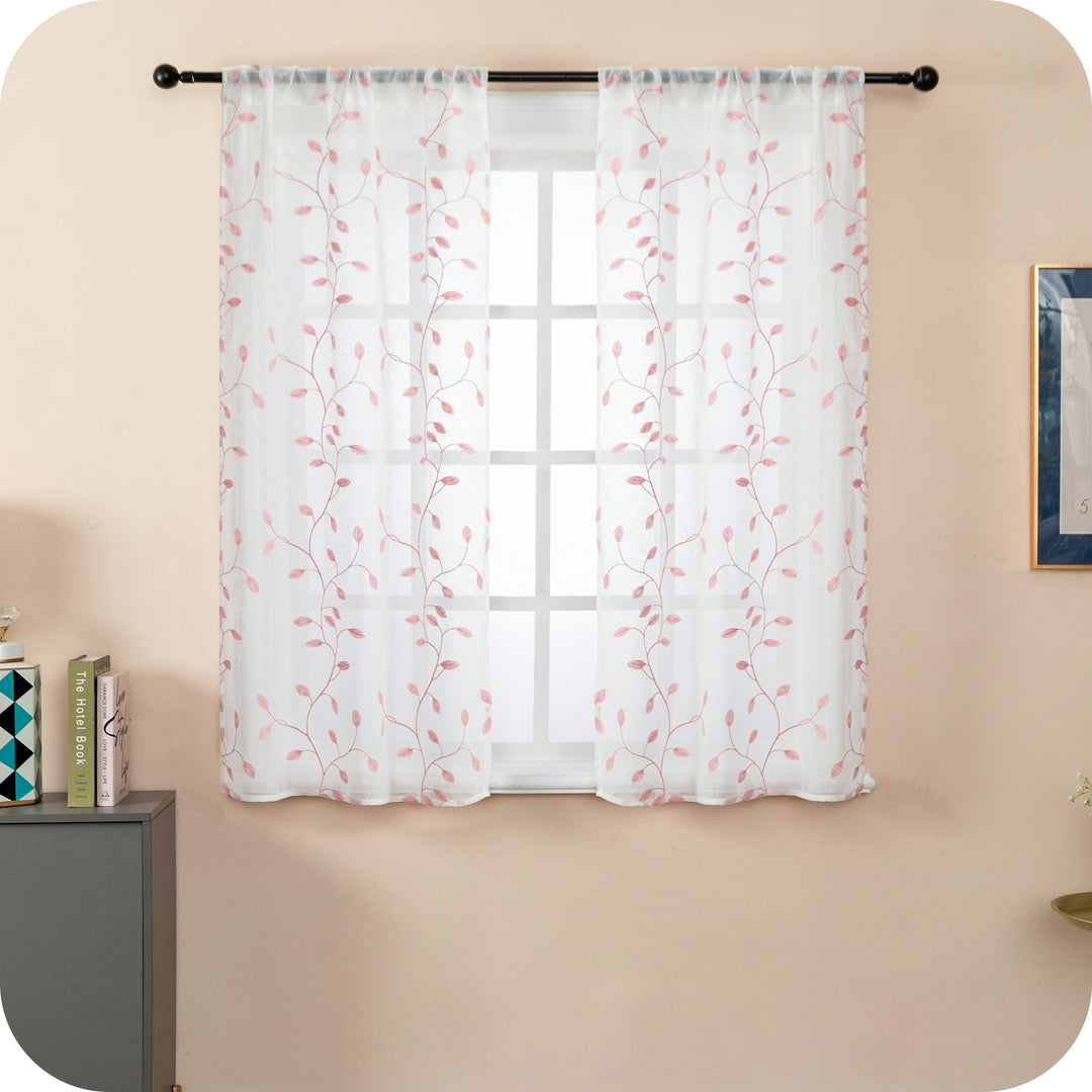 COPPIA TENDE BALI FILTRANTI IN SIMIL LINO FANTASIA RAMPICANTI 2X70X140CM ROSA