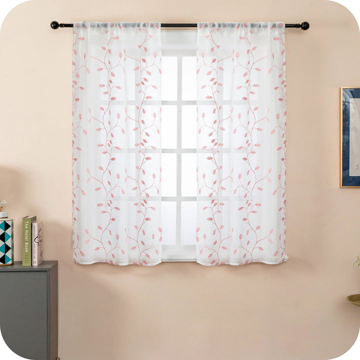 COPPIA TENDE BALI FILTRANTI IN SIMIL LINO FANTASIA RAMPICANTI 2X70X140CM ROSA