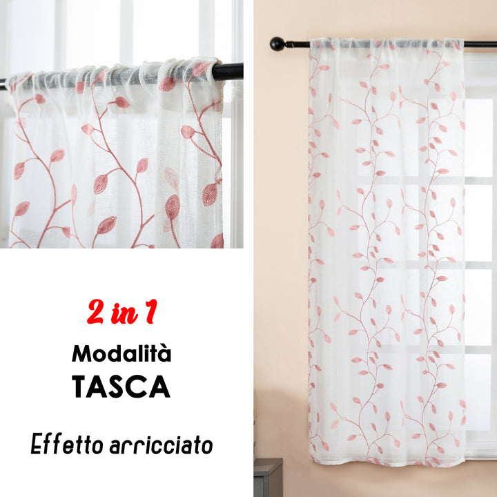 COPPIA TENDE BALI FILTRANTI IN SIMIL LINO FANTASIA RAMPICANTI 2X70X140CM ROSA