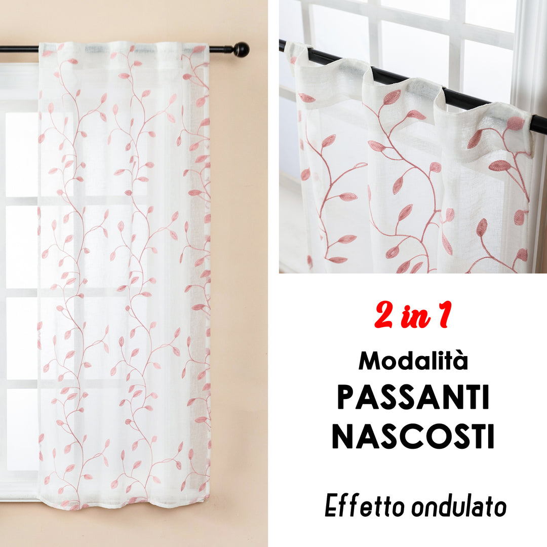 COPPIA TENDE BALI FILTRANTI IN SIMIL LINO FANTASIA RAMPICANTI 2X70X140CM ROSA