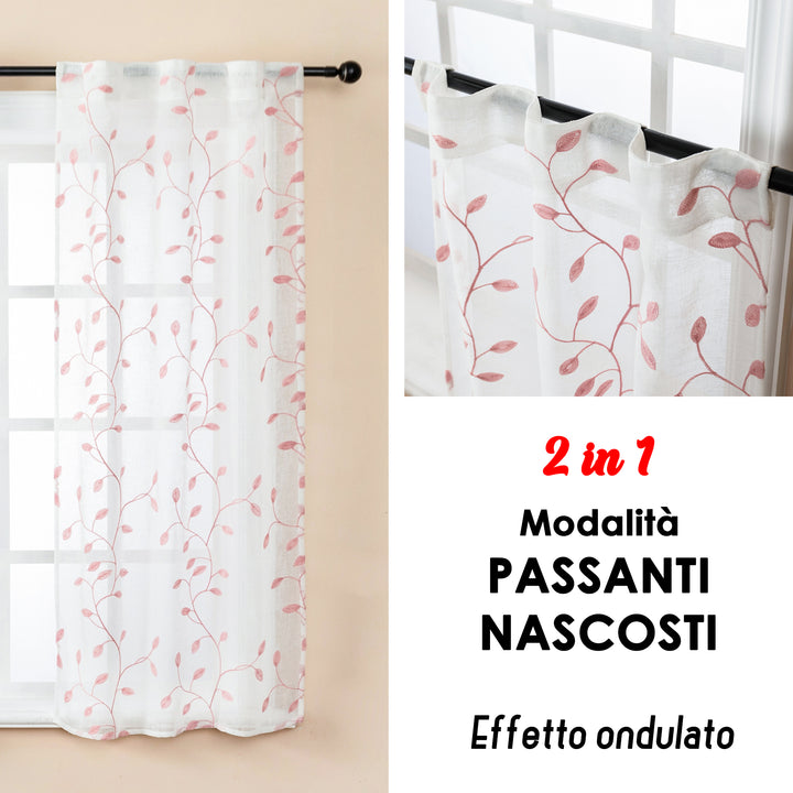 COPPIA TENDE BALI FILTRANTI IN SIMIL LINO FANTASIA RAMPICANTI 2X70X140CM ROSA
