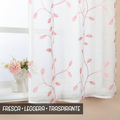 COPPIA TENDE FILTRANTI IN SIMIL LINO FANTASIA RAMPICANTI 2X70X138CM ROSA