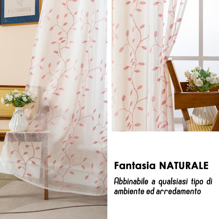 COPPIA TENDE BALI FILTRANTI IN SIMIL LINO FANTASIA RAMPICANTI 2X70X140CM ROSA