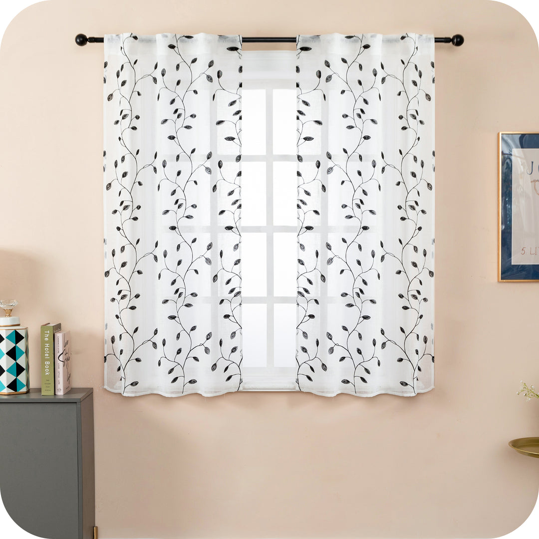 COPPIA TENDE BALI FILTRANTI IN SIMIL LINO FANTASIA RAMPICANTI 2X70X140CM NERO
