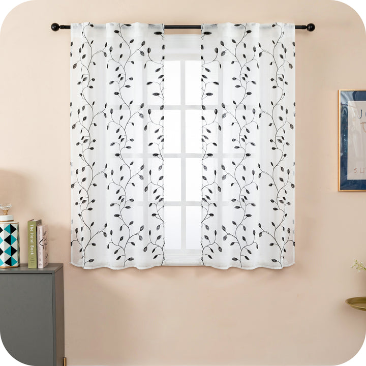 COPPIA TENDE BALI FILTRANTI IN SIMIL LINO FANTASIA RAMPICANTI 2X70X140CM NERO
