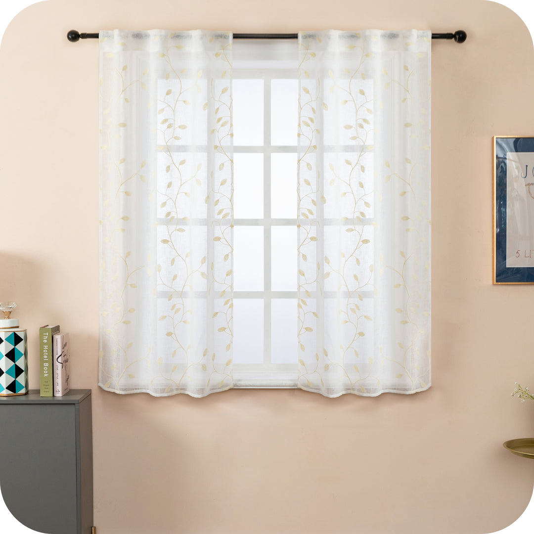 COPPIA TENDE BALI FILTRANTI IN SIMIL LINO FANTASIA RAMPICANTI 2X55X120CM CREMA
