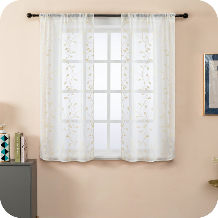 COPPIA TENDE BALI FILTRANTI IN SIMIL LINO FANTASIA RAMPICANTI 2X55X120CM CREMA