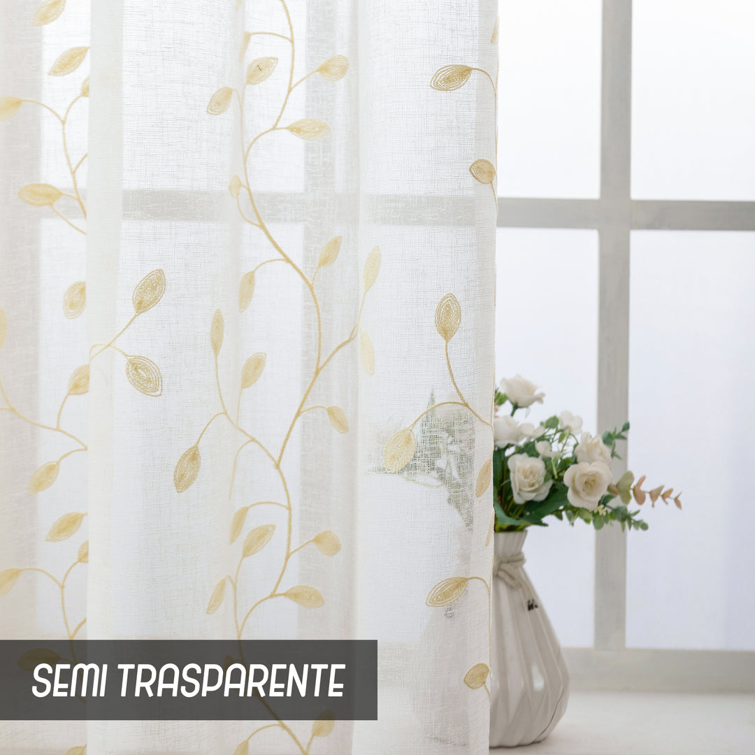 COPPIA TENDE BALI FILTRANTI IN SIMIL LINO FANTASIA RAMPICANTI 2X55X120CM CREMA