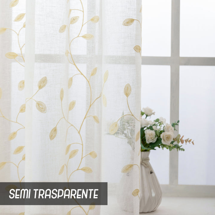 COPPIA TENDE BALI FILTRANTI IN SIMIL LINO FANTASIA RAMPICANTI 2X55X120CM CREMA