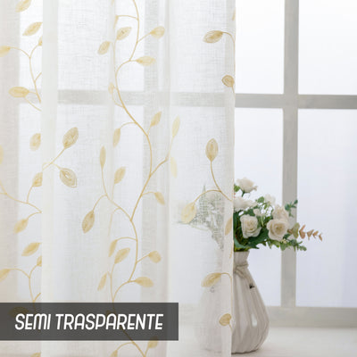 COPPIA TENDE FILTRANTI IN SIMIL LINO FANTASIA RAMPICANTI 2X70X235CM CREMA