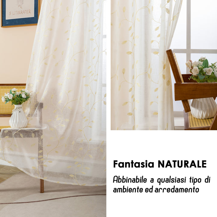 COPPIA TENDE BALI FILTRANTI IN SIMIL LINO FANTASIA RAMPICANTI 2X55X120CM CREMA