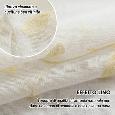 COPPIA TENDE FILTRANTI IN SIMIL LINO FANTASIA RAMPICANTI 2X70X235CM CREMA