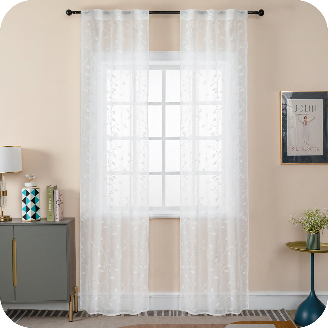 COPPIA TENDE BALI FILTRANTI IN SIMIL LINO FANTASIA RAMPICANTI 2X70X240CM BIANCO