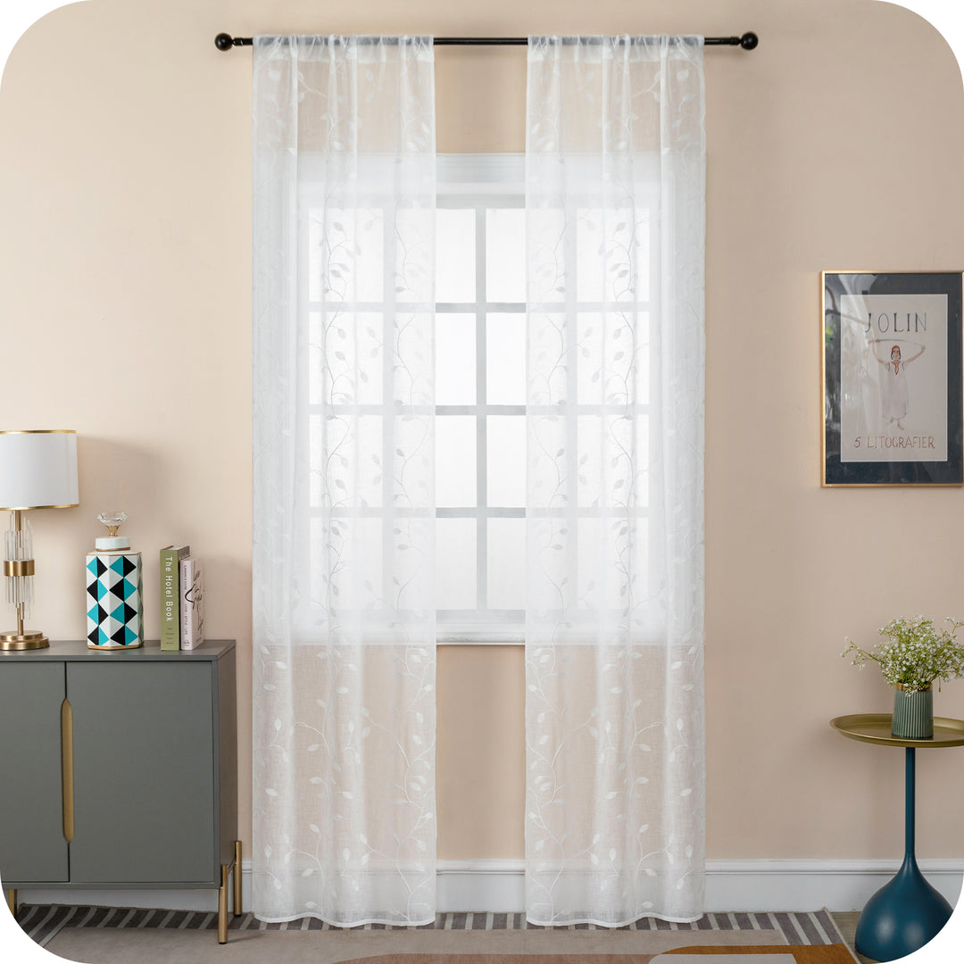 COPPIA TENDE BALI FILTRANTI IN SIMIL LINO FANTASIA RAMPICANTI 2X70X240CM BIANCO