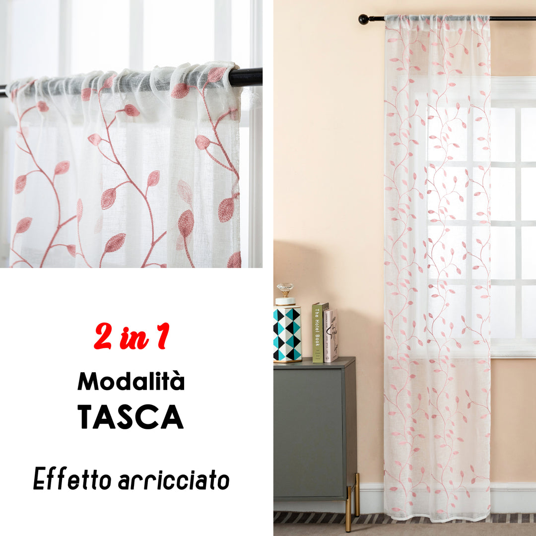 COPPIA TENDE BALI FILTRANTI IN SIMIL LINO FANTASIA RAMPICANTI 2X70X240CM ROSA