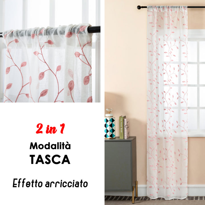 COPPIA TENDE BALI FILTRANTI IN SIMIL LINO FANTASIA RAMPICANTI 2X70X240CM ROSA