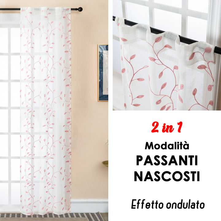 COPPIA TENDE BALI FILTRANTI IN SIMIL LINO FANTASIA RAMPICANTI 2X70X240CM ROSA