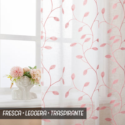 COPPIA TENDE FILTRANTI IN SIMIL LINO FANTASIA RAMPICANTI 2X70X235CM ROSA