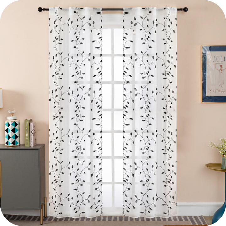 COPPIA TENDE BALI FILTRANTI IN SIMIL LINO FANTASIA RAMPICANTI 2X70X240CM NERO