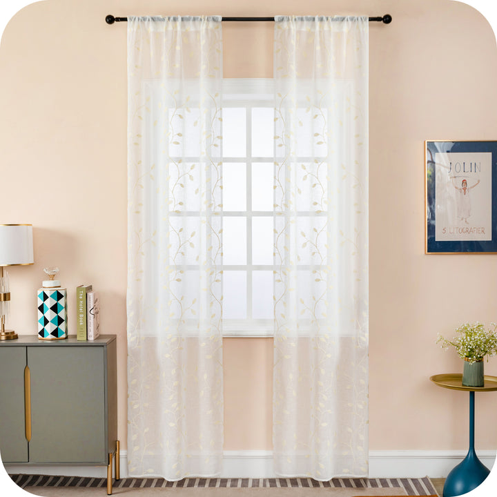 COPPIA TENDE BALI FILTRANTI IN SIMIL LINO FANTASIA RAMPICANTI 2X70X240CM CREMA