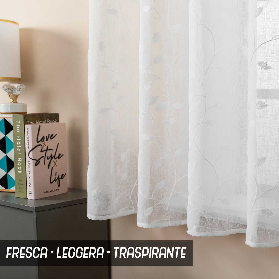 TENDA BALI FILTRANTE IN SIMIL LINO FANTASIA RAMPICANTI 1 PANNELLO 140X150CM BIANCO
