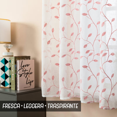 TENDA FILTRANTE IN SIMIL LINO FANTASIA RAMPICANTI 140X145CM ROSA