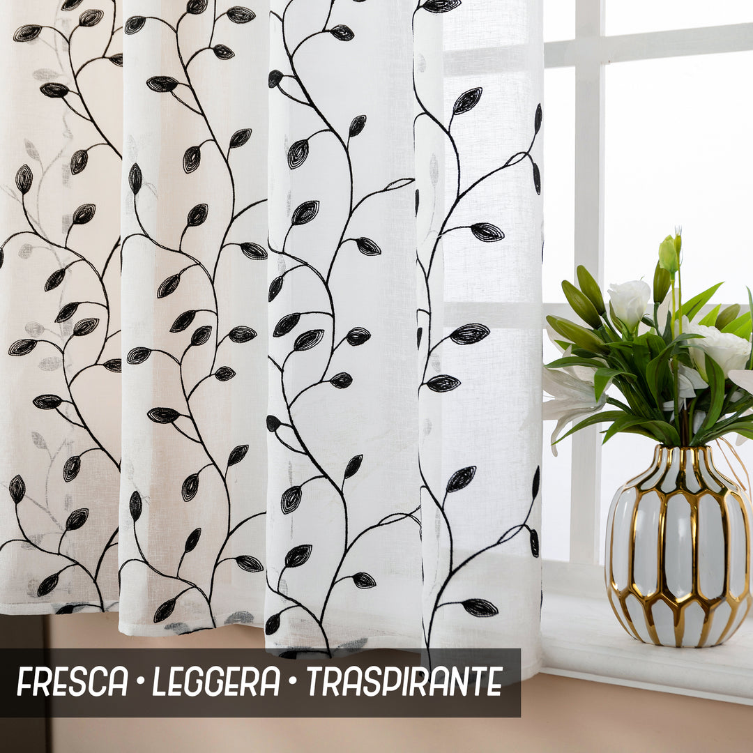 TENDA BALI FILTRANTE IN SIMIL LINO FANTASIA RAMPICANTI 1 PANNELLO 140X150CM NERO