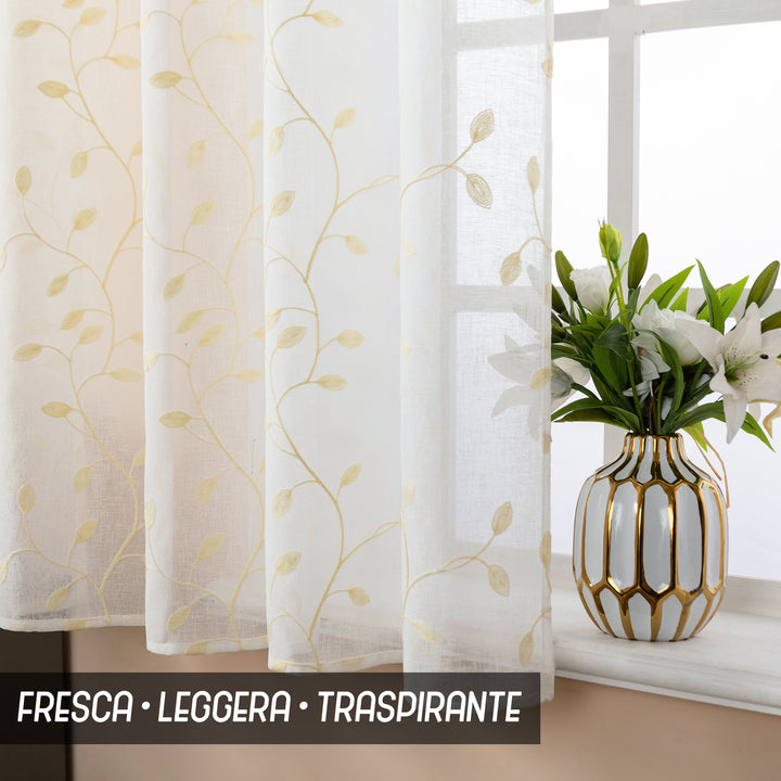 TENDA BALI FILTRANTE IN SIMIL LINO FANTASIA RAMPICANTI 1 PANNELLO 140X150CM CREMA