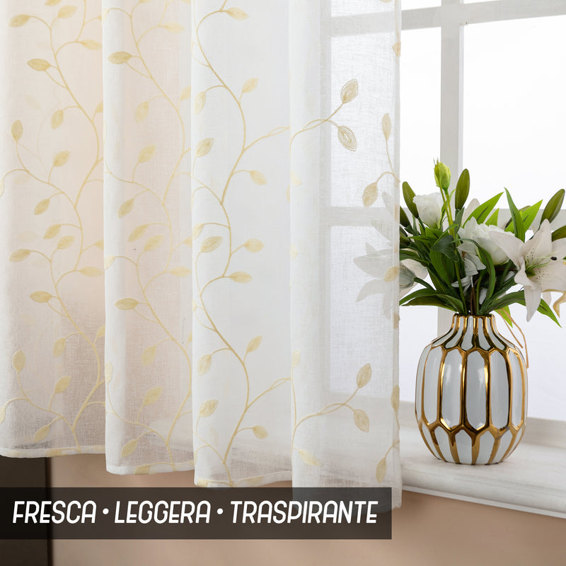 TENDA FILTRANTE IN SIMIL LINO FANTASIA RAMPICANTI 140X145CM CREMA