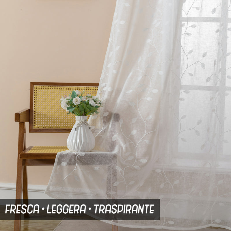 TENDA FILTRANTE IN SIMIL LINO FANTASIA RAMPICANTI 140X235CM BIANCO