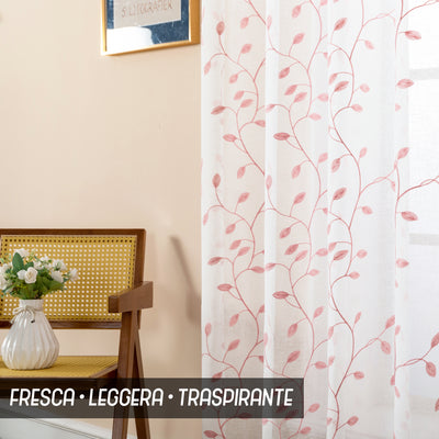 TENDA FILTRANTE IN SIMIL LINO FANTASIA RAMPICANTI 140X235CM ROSA