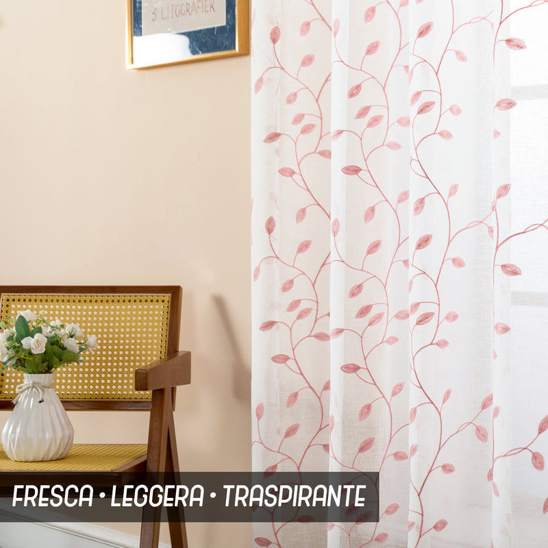 TENDA FILTRANTE IN SIMIL LINO FANTASIA RAMPICANTI 140X235CM ROSA