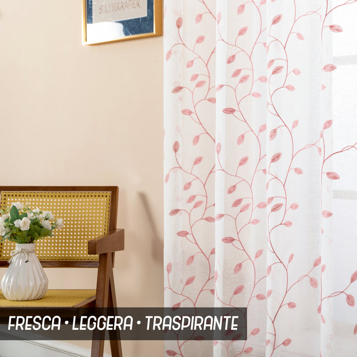 TENDA BALI FILTRANTE IN SIMIL LINO FANTASIA RAMPICANTI 1 PANNELLO 140X285CM ROSA