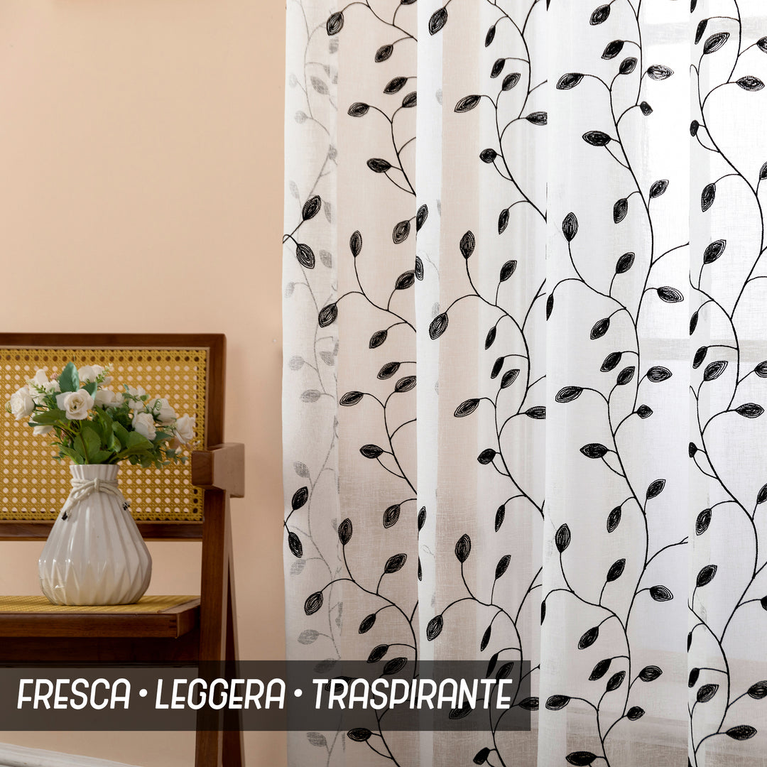 TENDA BALI FILTRANTE IN SIMIL LINO FANTASIA RAMPICANTI 1 PANNELLO 140X285CM NERO
