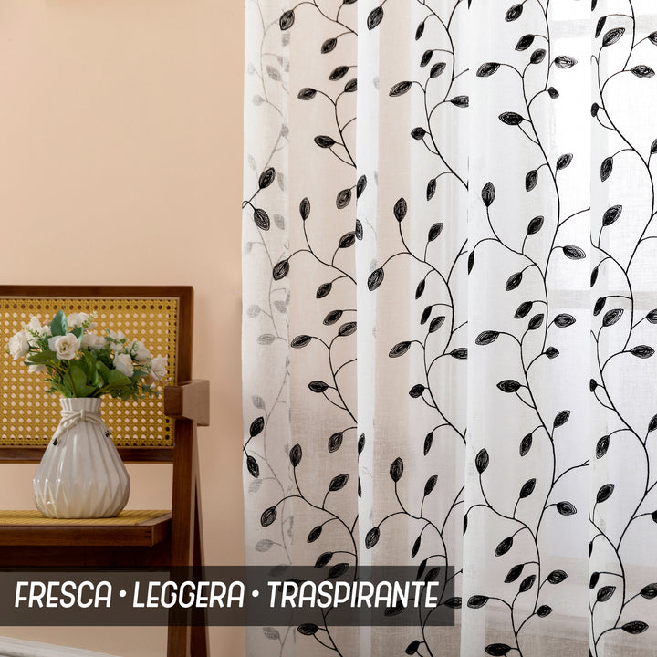 TENDA BALI FILTRANTE IN SIMIL LINO FANTASIA RAMPICANTI 1 PANNELLO 140X285CM NERO