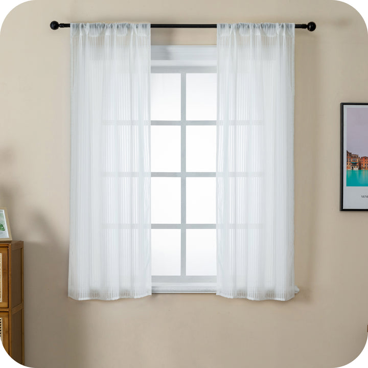 COPPIA TENDE FILTRANTI FANTASIA A RIGHE VERTICALI 2X70X145CM BIANCO