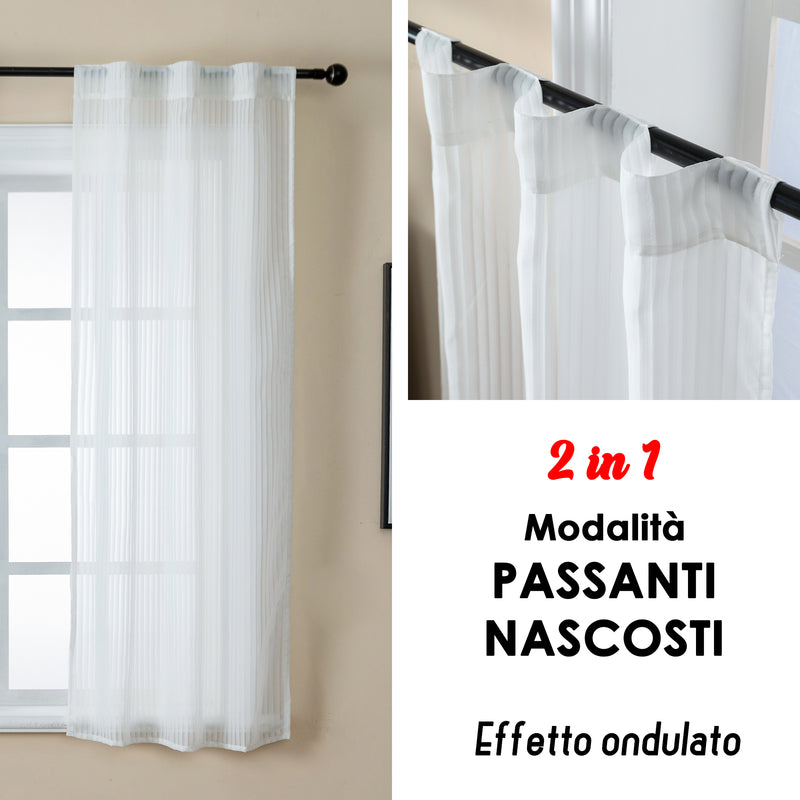 COPPIA TENDE FILTRANTI FANTASIA A RIGHE VERTICALI 2X70X145CM BIANCO