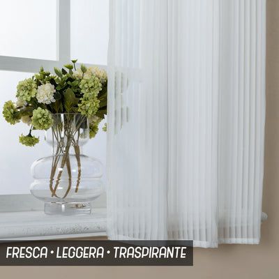 COPPIA TENDE FILTRANTI FANTASIA A RIGHE VERTICALI 2X70X145CM BIANCO