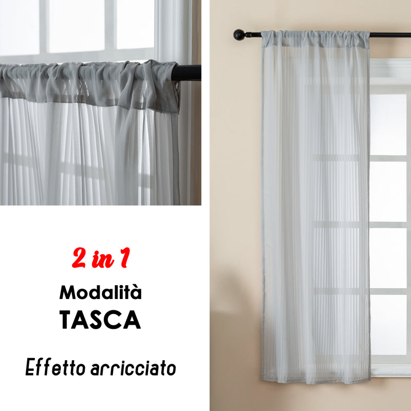 COPPIA TENDE FILTRANTI FANTASIA A RIGHE VERTICALI 2X70X145CM GRIGIO