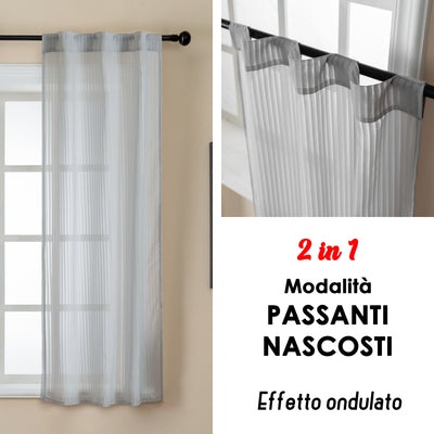 COPPIA TENDE FILTRANTI FANTASIA A RIGHE VERTICALI 2X70X145CM GRIGIO