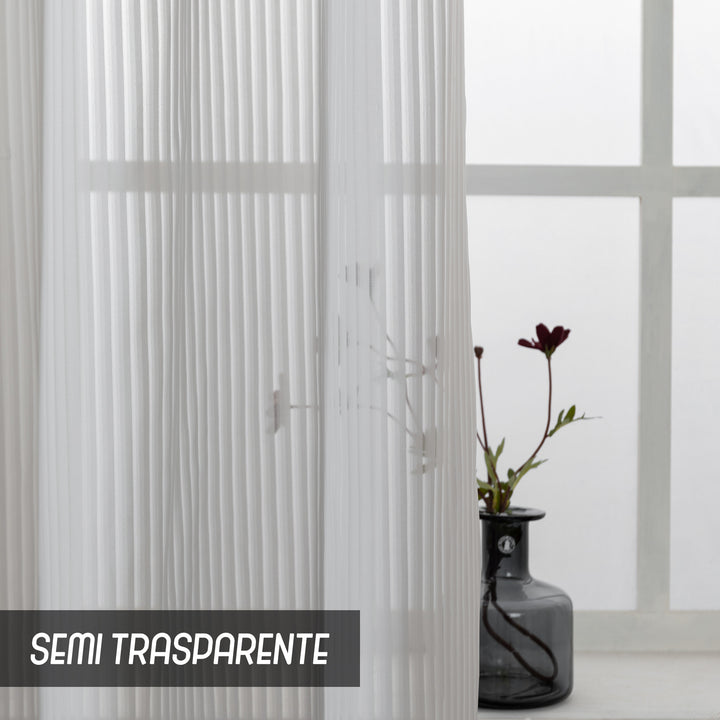 COPPIA TENDE FILTRANTI FANTASIA A RIGHE VERTICALI 2X70X145CM GRIGIO