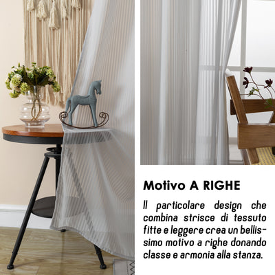 COPPIA TENDE FILTRANTI FANTASIA A RIGHE VERTICALI 2X70X235CM GRIGIO