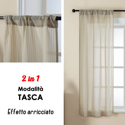 COPPIA TENDE FILTRANTI FANTASIA A RIGHE VERTICALI 2X70X145CM TORTORA