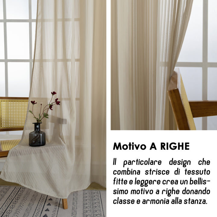 COPPIA TENDE FILTRANTI FANTASIA A RIGHE VERTICALI 2X70X145CM TORTORA