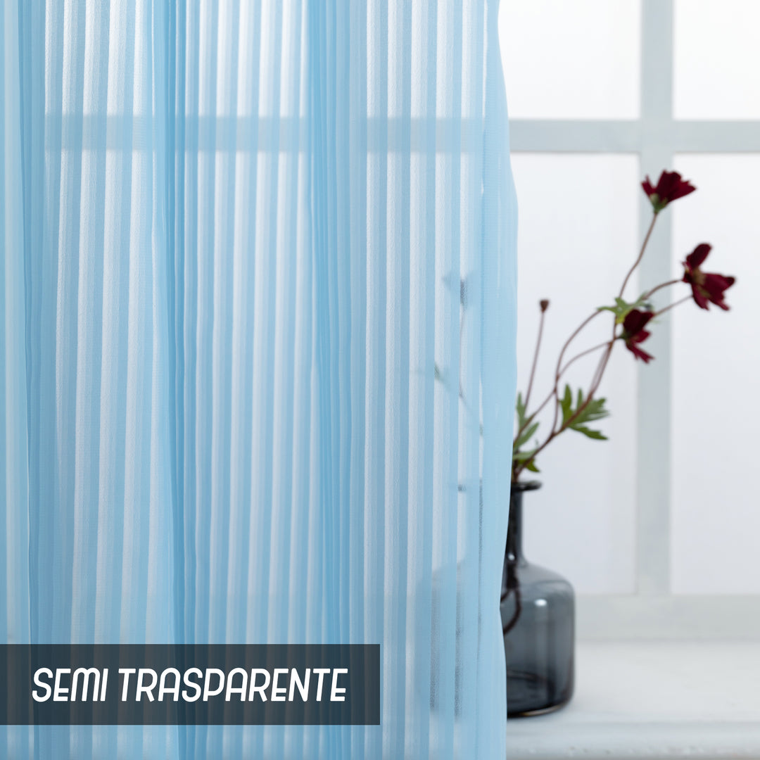 TENDA FILTRANTE FANTASIA A RIGHE VERTICALI 1 PANNELLO 140X285CM CELESTE