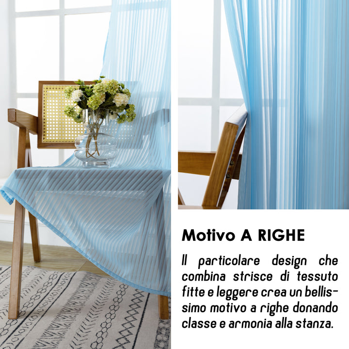 TENDA FILTRANTE FANTASIA A RIGHE VERTICALI 1 PANNELLO 140X285CM CELESTE