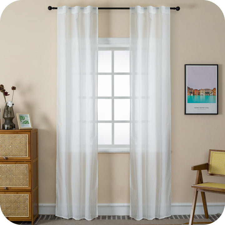 COPPIA TENDE FILTRANTI FANTASIA A RIGHE VERTICALI 2X70X235CM BIANCO