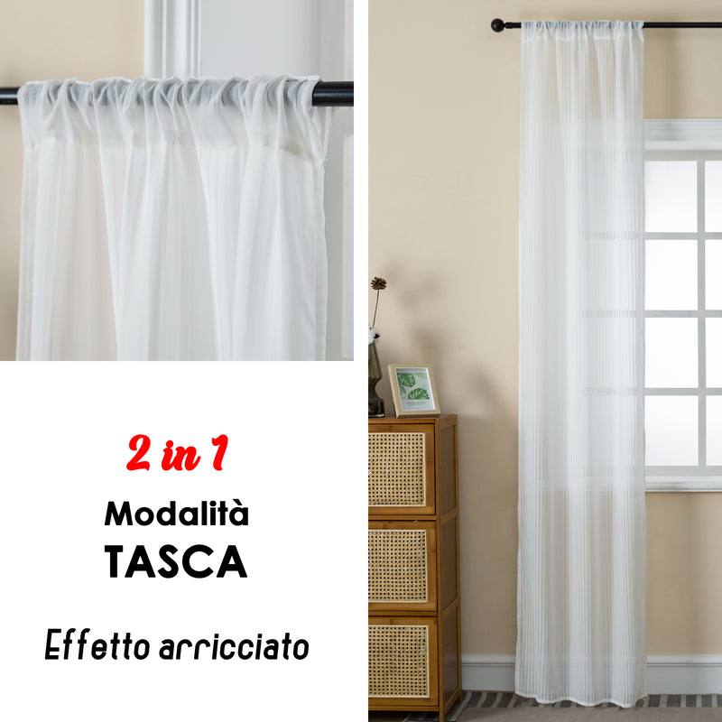 COPPIA TENDE FILTRANTI FANTASIA A RIGHE VERTICALI 2X70X235CM BIANCO